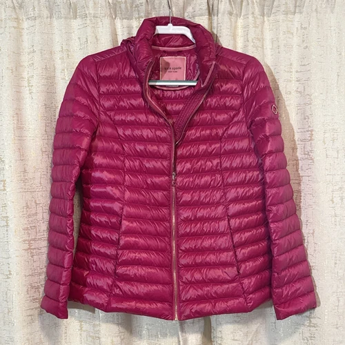 Piumino Kate Spade rosa full zip con cappuccio preppy designer viaggio donna piccolo