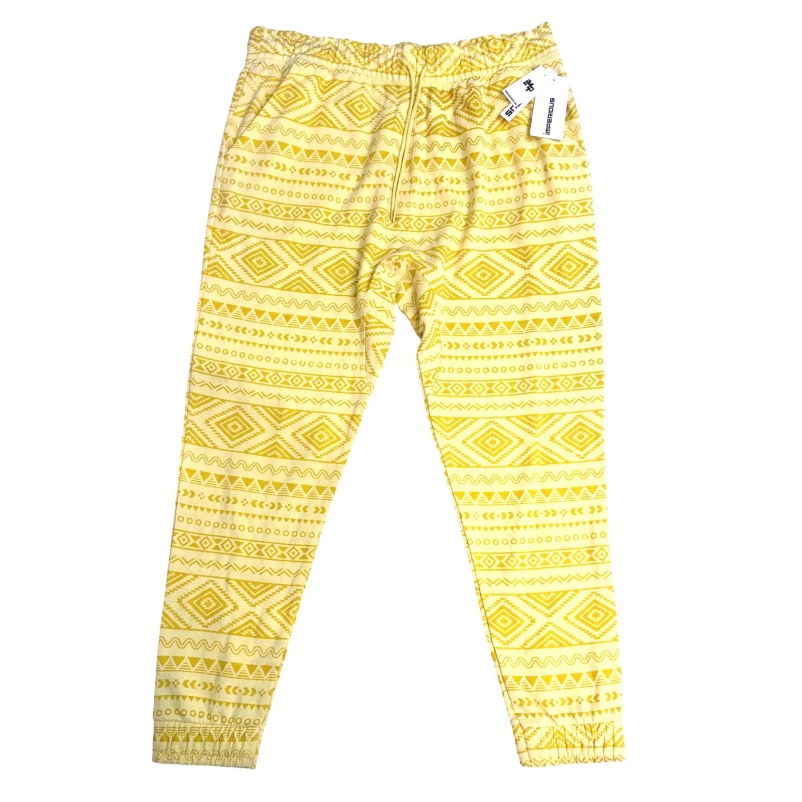 Imperious Mens Yellow Tribal Geometric Jogger Pants 3XL NWT Cotton Streetwear