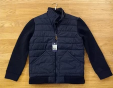 NWT KNOSS Men's Sz. S Navy Blue Hybrid Bonded Sweater Puffer Insulated Jacket 