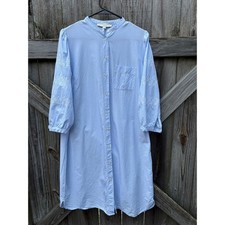 Loft Blue White Striped Eyelet Sleeve Button Down Shirt Dress Large SP23 609210