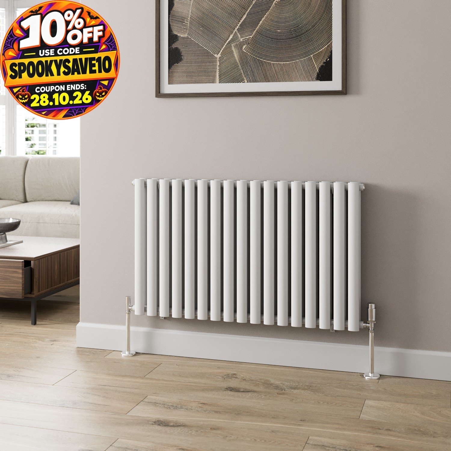 Horizontal Designer Radiator Double Panel Oval Column White Modern 600x1020mm - Image 2
