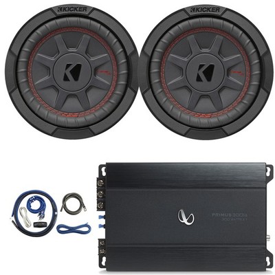 2x Kicker 6.75'' 300W Max Dual Voice Coil Subwoofer, 300W Peak Compact Amplifier