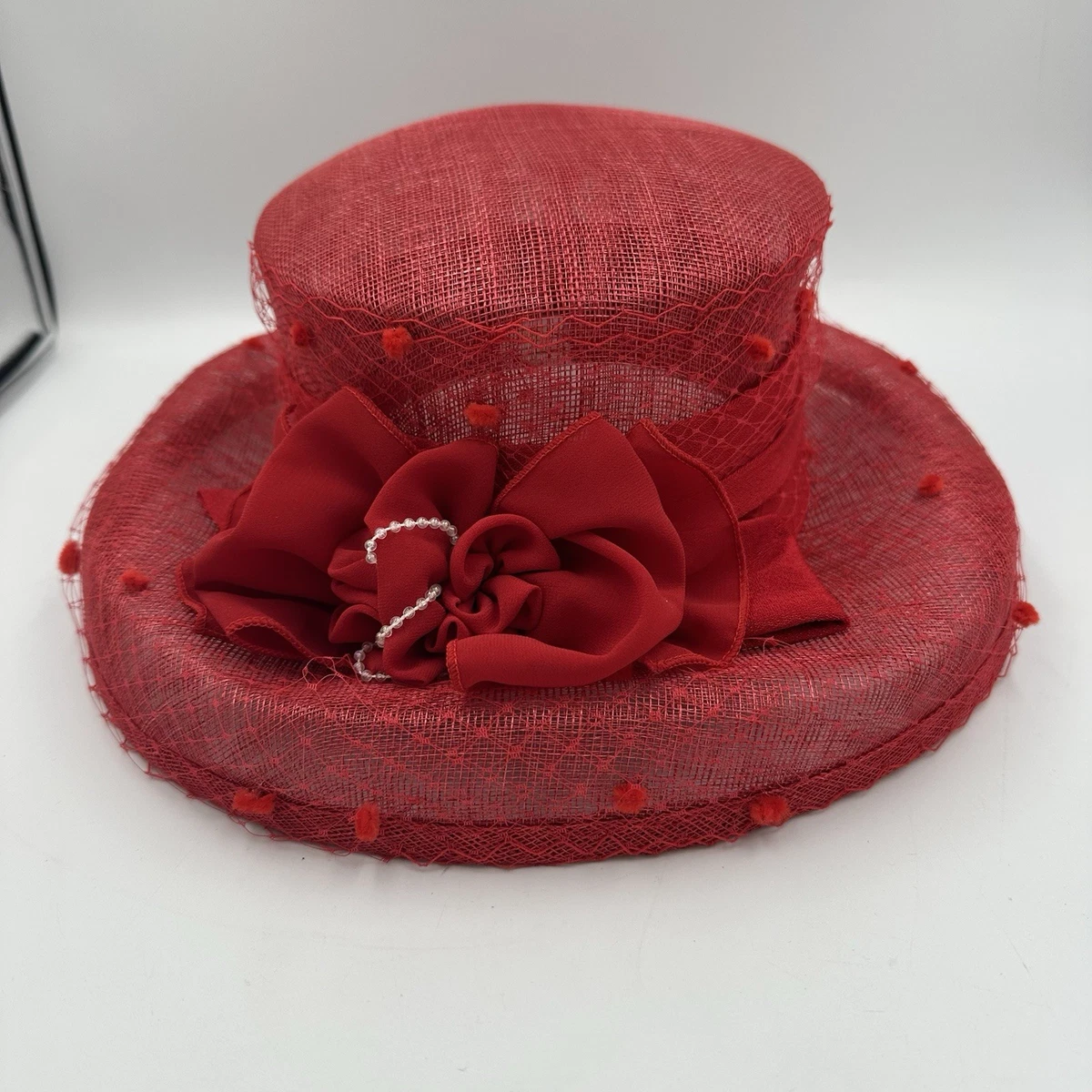 Vintage Movie Modes Caspar Davis Hollywood Red Velvet Wide Brim Sun Hat Pin 50 main image 3