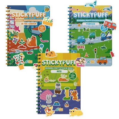 DINO MINI Stickypuff Value Pack - 3 Reusable Puffy Sticker Books for Toddlers