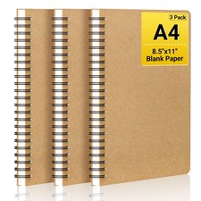 EUSOAR Spiral Unlined Notebook, A4 3 Packs 8.5"x 11" 120 A4-3 Packs, Kraft