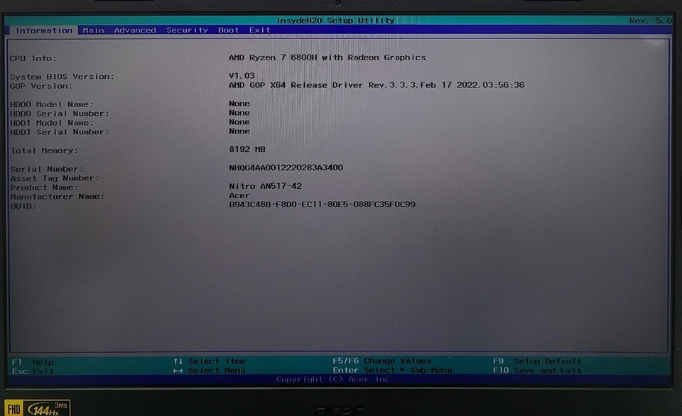 Acer Nitro 5 AN517-42 Gaming Laptop AMD Ryzen 7 6800H 8GB Ram NO HD/OS (FL) - Image 2 of 4