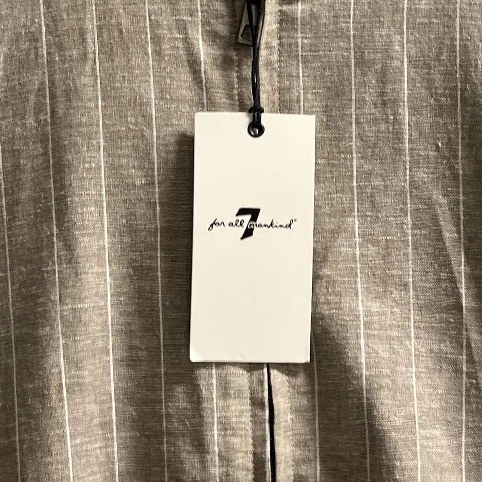 Chaqueta Seven For All Mankind Para Hombre M Tostada Rayas Algodón Mezcla de Lino Cremallera Preppy Foto 3 de 4