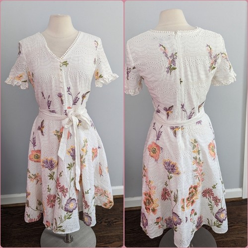Alex Marie 10 Floral White Eyelet Dress MISSING BUTTON