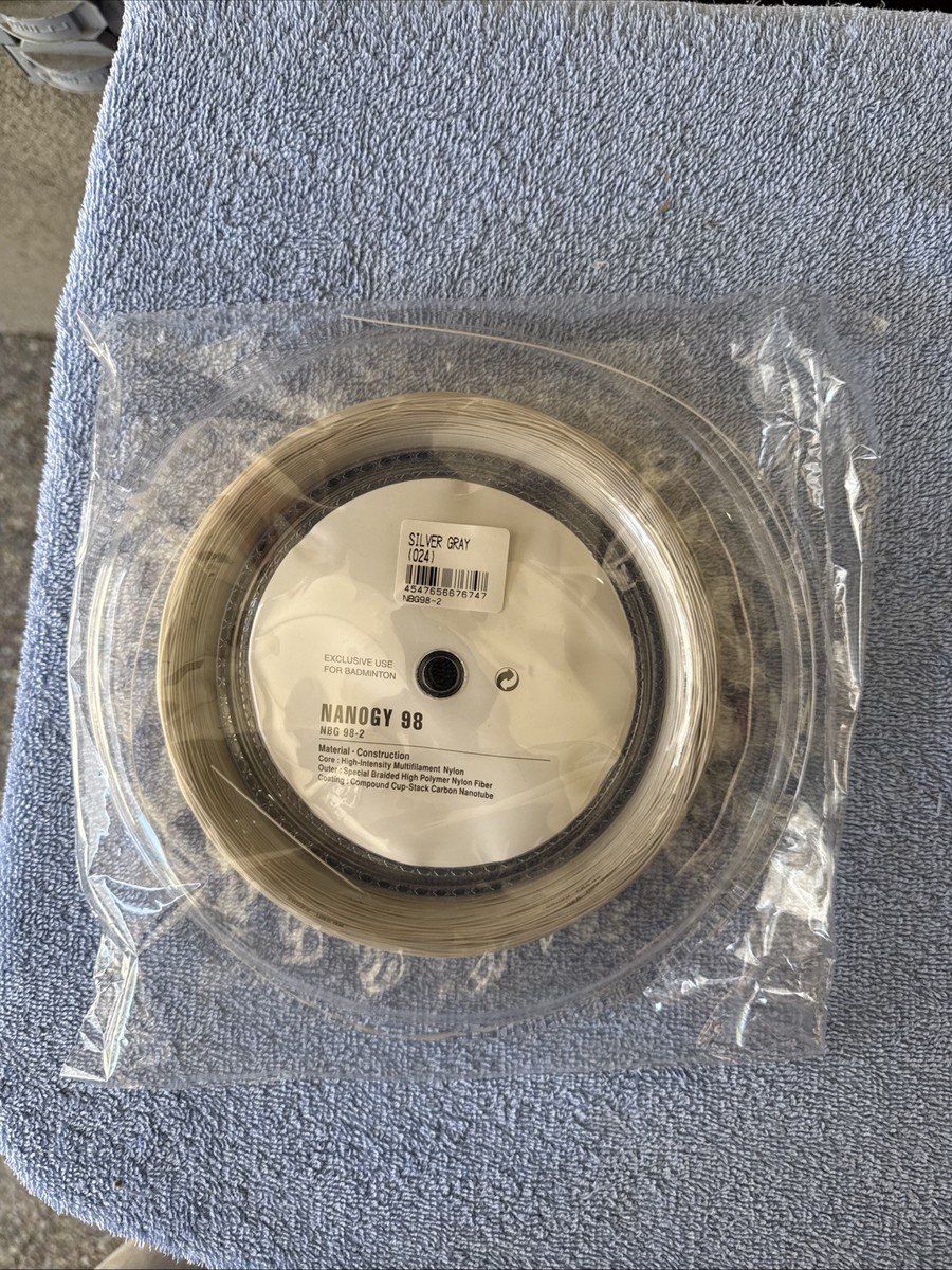New Yonex Nanogy 98 656ft 200m Reel Badminton String. Silver Gray