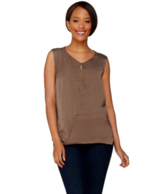 Halston Wrap Front Slvls Top Frnt Keyhole Dtl Wrap Front-Earth Green-Med-A276471