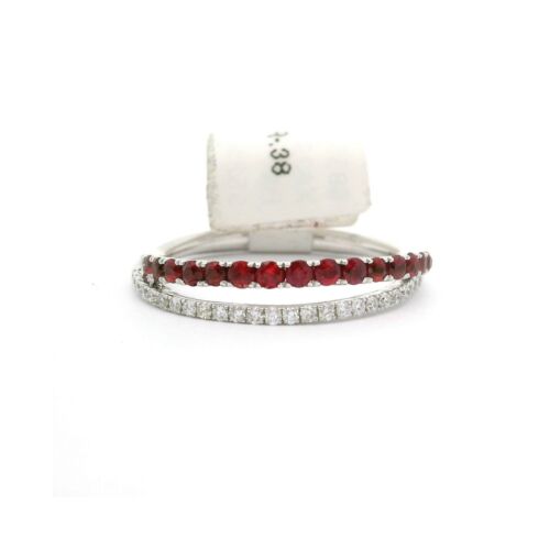 Brand New Ruby and Diamond Two Band Ring in 14k White Gold Size 6.5