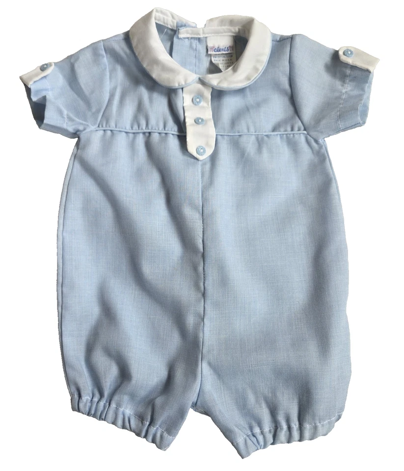 Mameluco Vintage ALEXIS Infantil Niños Azul Claro Mangas Cortas Cuello Blanco Talla 3M Foto 2 de 4