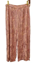 Citron Santa Monica Pants Womens small Silk Wide Leg Asian Print Pink floral zip