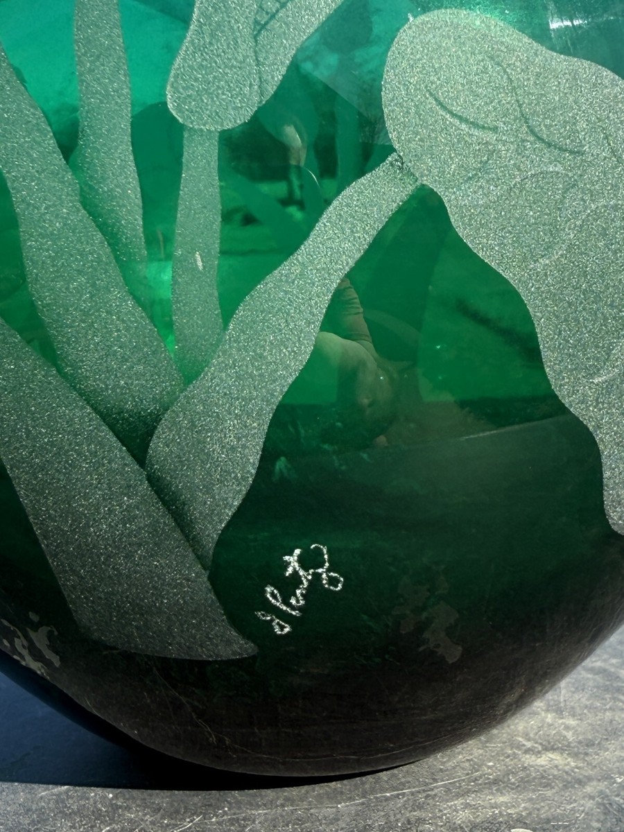 J. Pontz Sgraffito BLENKO #9623 ALOCASIA GREEN RARE ART
