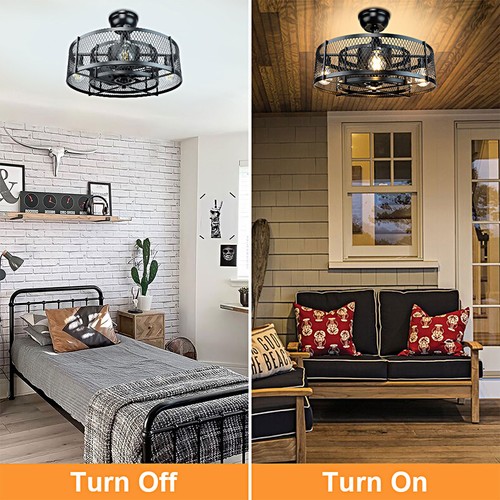 20" Ceiling Fan with Light Remote Control Cage Chandelier Lamp 3 Speeds Wind - Picture 6 of 8