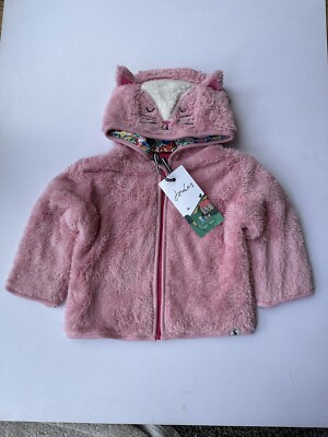 Joules Baby Mädchen kuschelige rosa Katze Fleecejacke in verschiedenen Größen *Neu mit Etikett*