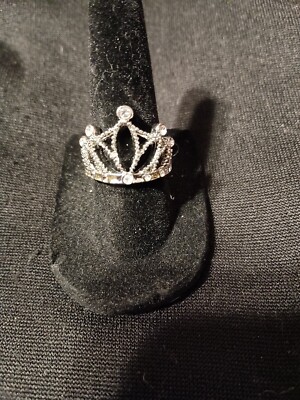 Silver Tone Crown Ring Beauty Queen Princess Royal Size 7