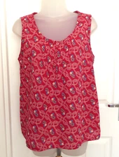 Seasalt Summer Vest Top Sleeveless Red Floral Print Button Neck Cotton UK 14