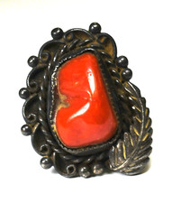 Sterling Silver KA Signed Red Coral Ring 40mm Size 8