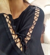 Maglia donna nera taglia L maglina pullover maglietta coralli trasparente 