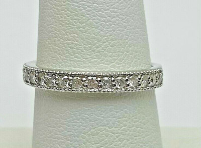 14K Weißgold 0,35cttw Diamant Bandring Größe 6,5 Rund & Perlen Set 3,1 Gramm