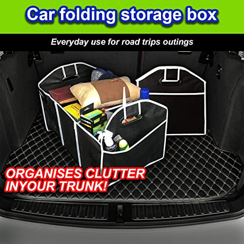 Car Trunk Organizer, Portable Foldable Waterproof Auto Storage Bag with 3 Compar - Picture 5 of 7