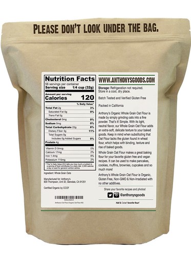Anthony'S Organic Whole Grain Oat Flour, 4 Lb, Gluten Free, Non GMO, Non Irradia - Picture 4 of 5