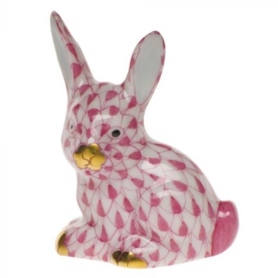 HEREND,  MINIATURE RABBIT,  PINK FISHNET #VHP-15246, BRAND NEW,  MINT & BOX!