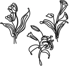 3 Pcs Metal Flower Wall Art - Modern Fower Decor Minimalist Wire Decor for Kitch