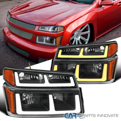 Black Fits 2004-2012 Chevy Colorado GMC Canyon Headlights Switchback LED Strips
