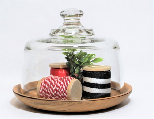 Cloche Clear Glass Cheese Dome Display with Wood Plate - Picture 4 of 7