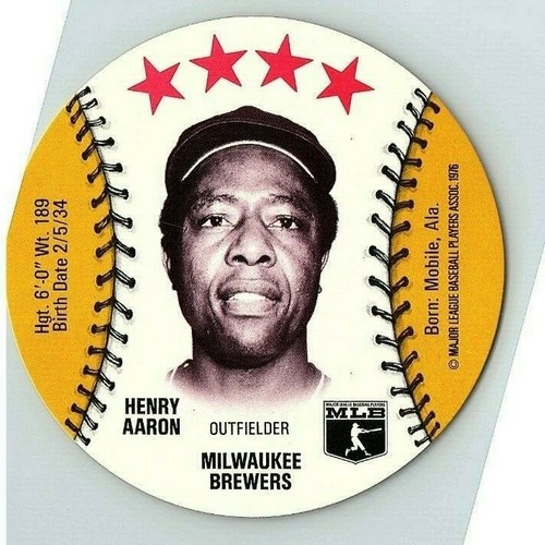 1976 Aaron Hank Isaly's Discs Hof Milwaukee Baseball Sweet William Brewers Ex