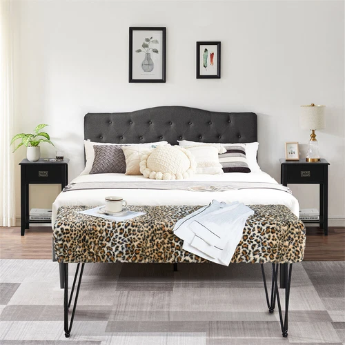 Modern Mink Footstool Vanity Bench Leopard Furry Faux Fur Stool with Black Legs image 19