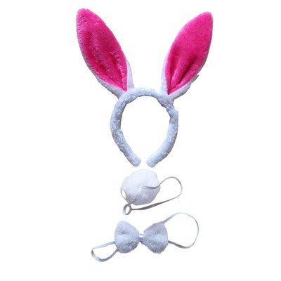 3 Pièces Set Oreilles Lapin Pâques + Queue + Tatouages Visage - Bandeau Lapin Tombant Adulte Enfant Cosplay Fête Pâques