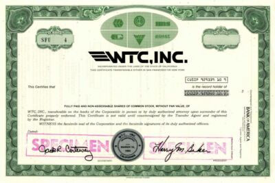WTC Inc Specimen Stocks Bonds eBay