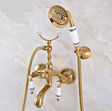 Luxury Gold Color Brass Wall Mount Clawfoot Bath Tub Faucet With Handheld Shower