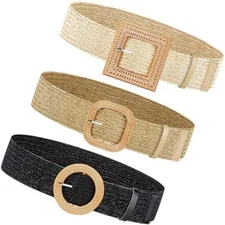 3 Pcs Straw Woven Belt for Women Boho Braided Dress Belts Ladies Summer Beach