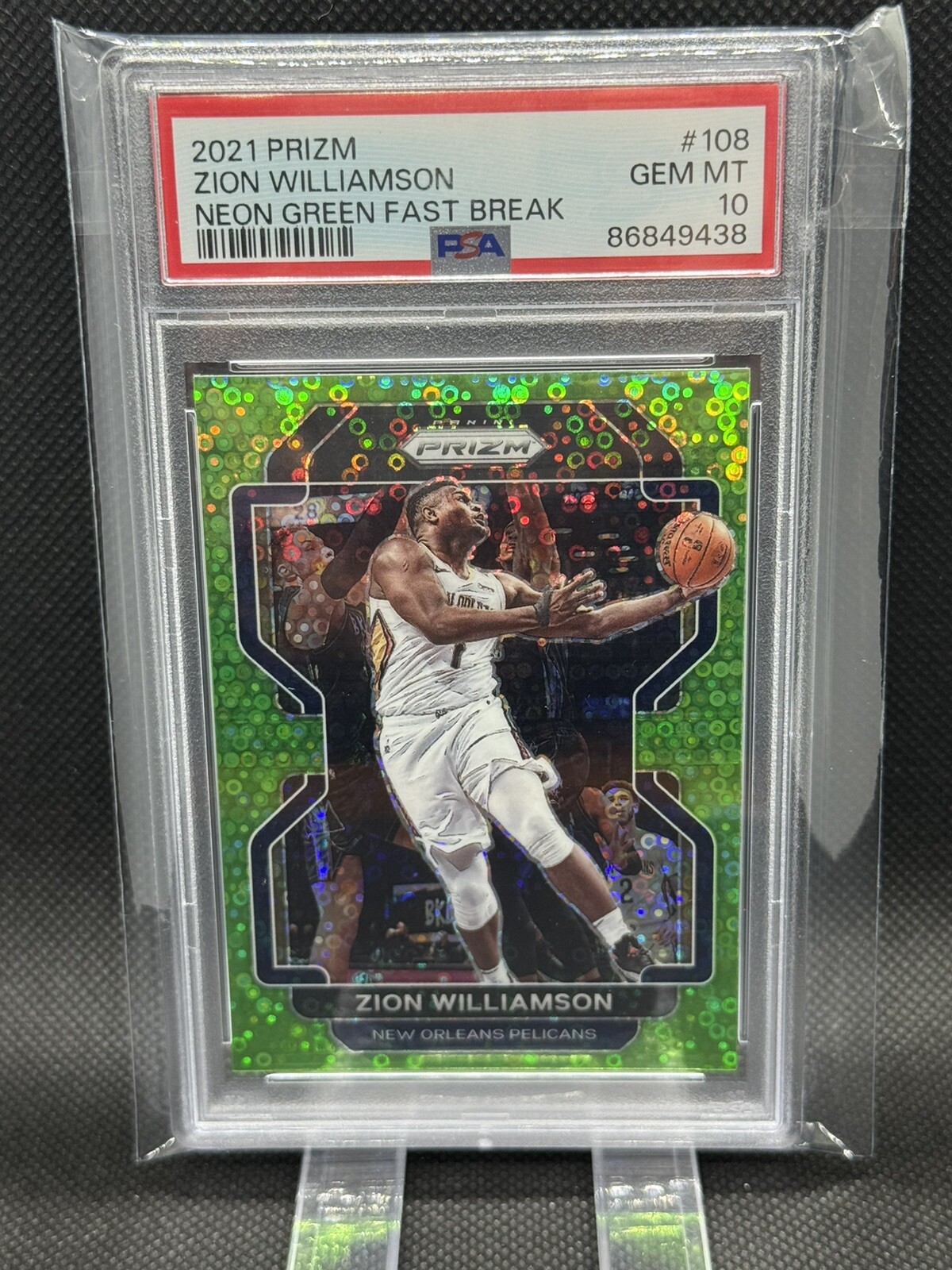 2021-22 Zion Williamson Prizm Fast Break Neon Green 2/5 PSA 10 GEM MINT # 108 view 4