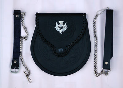 Pelle Sporran Doppio Goffrato Scozzese Nero Pelle Kilt Pelle Sporran Doppio Goffrato Scozzese Nero Pelle Kilt