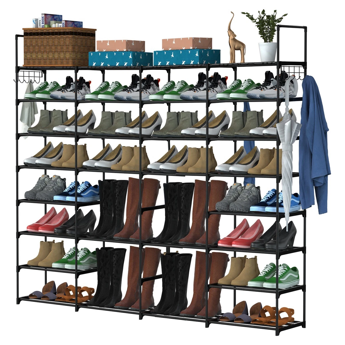 8 Tiers Metal Shoe Rack Storage Organizer For 42-56 Pairs Shoe Boots Stand  Shelf