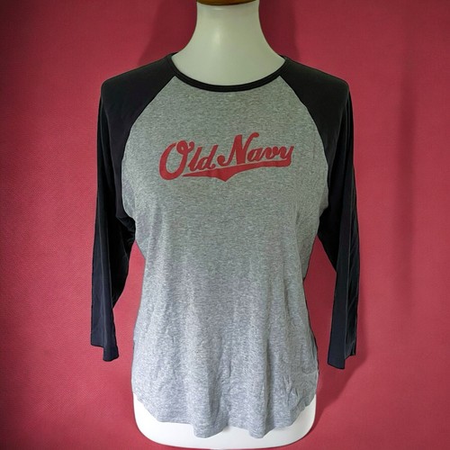 Damen Vintage Y2K Old Navy Spellout Logo Raglan Baseball T-Shirt Top Größe XL