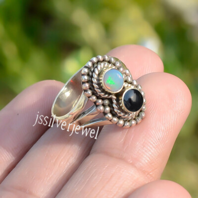 Ethiopian Opal Black Onyx Gemstone 925 Sterling Silver Unique