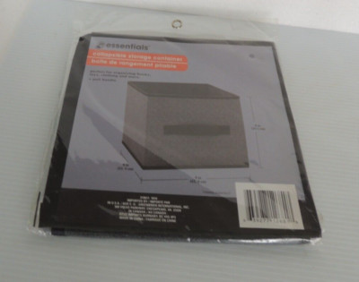 New! Essentials Collapsible Storage Container w. Handle 8''x9''x9'' GREY