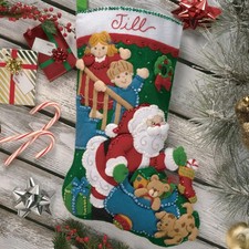 Bucilla NO PEEKING Felt Christmas Stocking Kit OOP Factory Direct 18" 2005