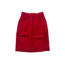 Red 100 Pure Wool Pleated Pencil Skirt Vintage Size 6 Lined Knee Length