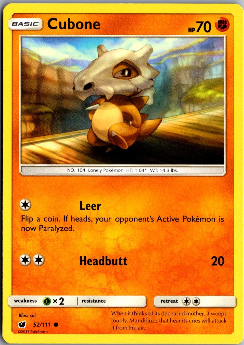 Cubone 52/111 Common SM Crimson Invasion LP Pokemon Card