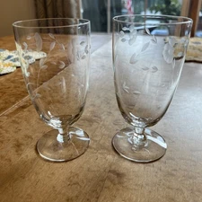 SET OF 2 PRINCESS HOUSE HERITAGE CLEAR CRYSTAL ETCHED 12 OZ ICED TEA GLASSES ~6"