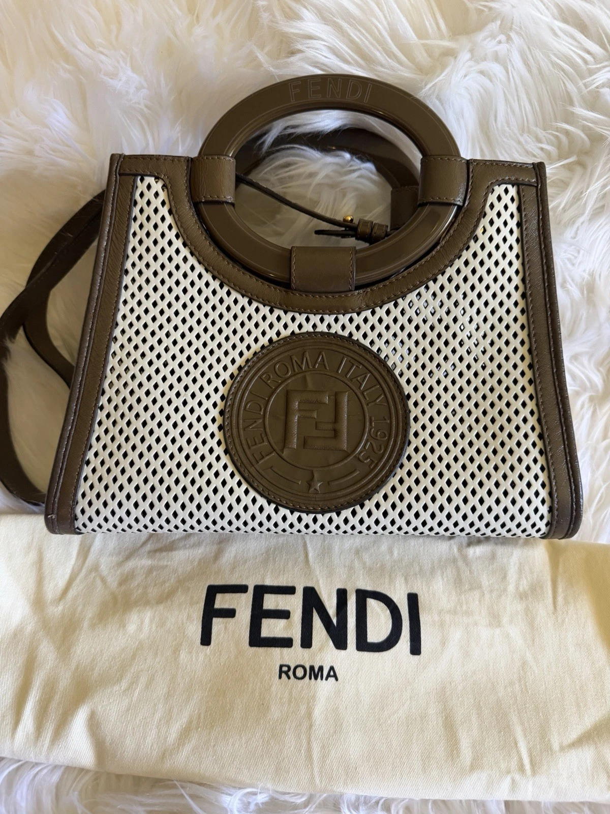 Fendi — Fendi Runaway White FF PVC Calfskin Leather Shopper Tote