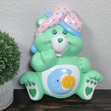 Rare Vintage Ceramic Care Bear Wall Decor Green Sleepy Bear Moon Star 1985 BM