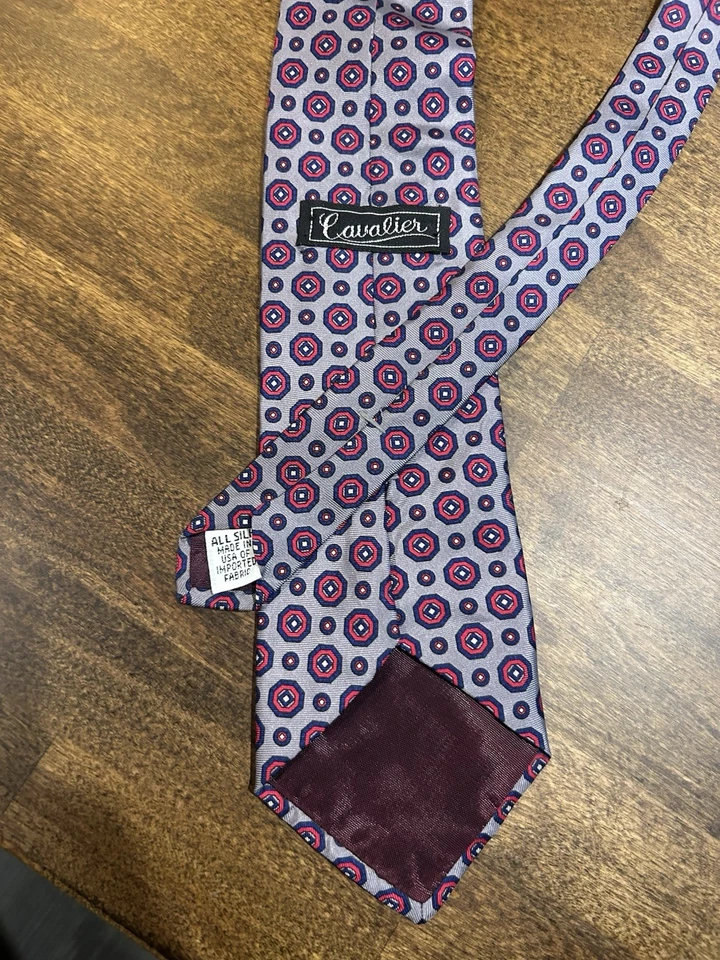 Cavalier Vintage Classic Geometric Pattern Silk Tie Necktie - Image 2 of 4